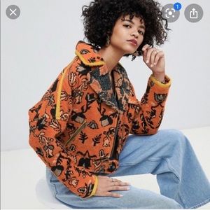 Free People Mosaic Tapestry Moto Jacket coat